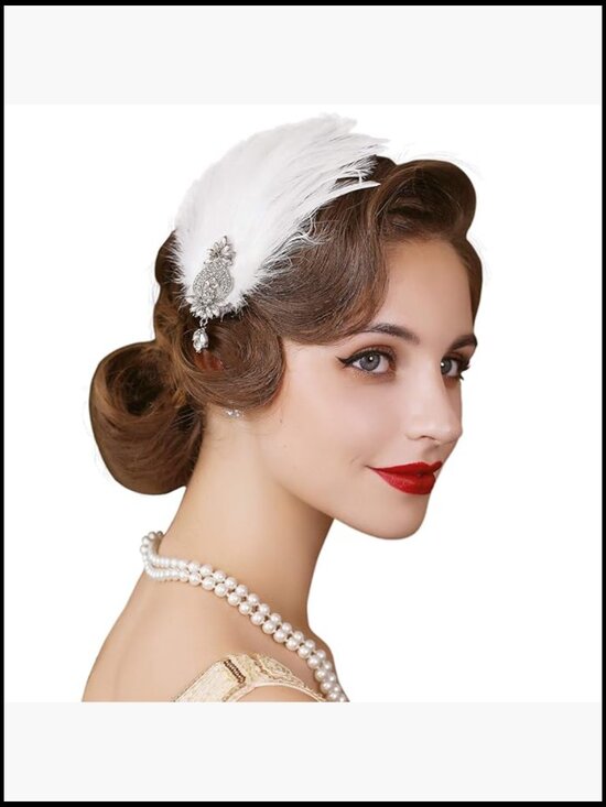Feather Headband Flapper Hair Clip Rhinestone Crystal Vintage Gatsby Style